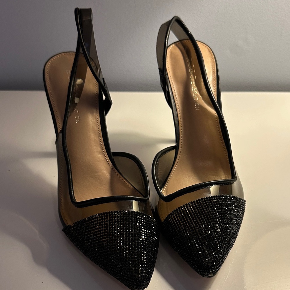 BCBGeneration Black Beaded Slingback Heels